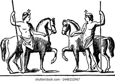 The Dioscuri vintage engraved illustration. 