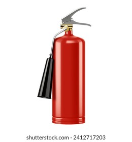 Сarbon dioxide fire extinguisher with nozzle isolated on white background. Portable fire extinguishing equipment from fire department. Professional tool. Realistic 3D vector illustration