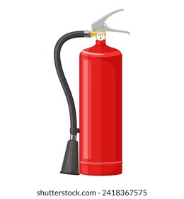 Сarbon dioxide fire extinguisher with nozzle isolated on white background. Portable fire extinguishing equipment from fire department. Professional tool. Realistic 3D vector illustration