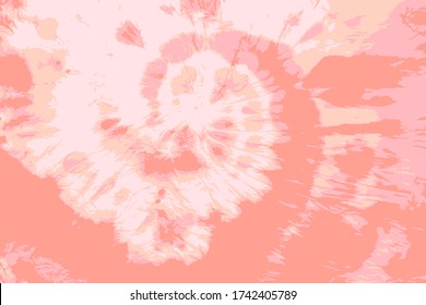Dip Dyed Swirl Vector. Hypnotic Flower. Rose Ink Ornament. Psychedelic Shibori Wallpaper. Oyster Pink Illustration. Watercolor Brush Print. Orange Bohemian Circle. English Rose Funky Paint.