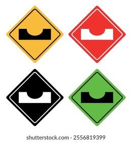 Dip Hazard Symbols in Multiple Colors. Road Sign Warning. Vector illustration isolated on white background.