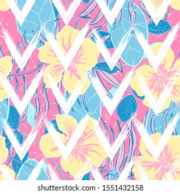 Dip Jungle Leaves Vector Seamless Pattern. Crimson Modern Palm Texture Hawaii Style. Rust Leaves Trendy Wallpaper. Pink Palm Leaf Illustration