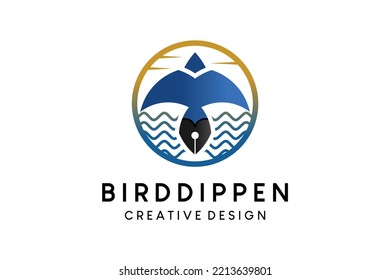 Dip pen icon logo design combined with an eagle in a creative concept