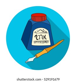 Dip pen with inkwell icon in flat style isolated on white background. Artist and drawing symbol stock vector illustration.