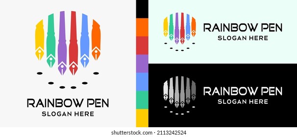 dip pen logo design template with creative rainbow colors concept. premium vector logo illustration