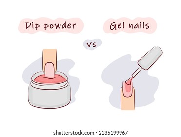 Dip Powder vs. Gel Nails der Unterschied Vektorgrafik