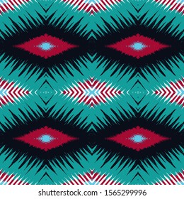 Dip Tribal Vector Seamless Pattern. Marine Boho Chevron Indian Texture. Scarlet Shibori Fabric Ornament. Cold Tie Dye Vintage Japanese Background. Japan Trendy Wallpaper