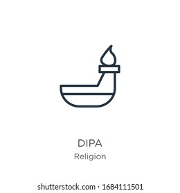 Dipa icon. Thin linear dipa outline icon isolated on white background from religion collection. Line vector sign, symbol for web and mobile