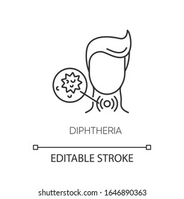 Diphtheria pixel perfect linear icon. Thin line customizable illustration. Contagious infectious disease, dangerous oral infection contour symbol. Vector isolated outline drawing. Editable stroke