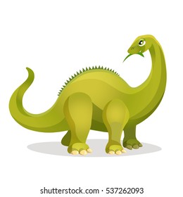 Diplodocus isolated on white. Extinct genus of diplodocid sauropod dinosaurs. Dinosaurs character monster, prehistoric animal. Sticker for children. Funny cartoon creature. Vector illustration