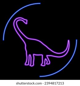 diplodocus neon sign, modern glowing banner design, colorful modern design trends on black background. Vector illustration.