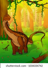 Diplodocus on the background of forest