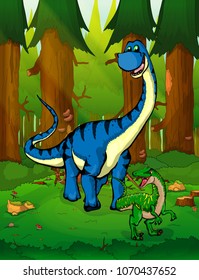 Diplodocus on the background of a forest.