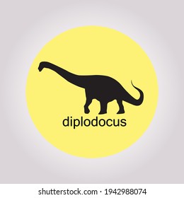 Diplodocus. Sauropodomorpha Dinosaur. Monochrome Vector Illustration Of Silhouette Of Prehistoric Creature Diplodocus Isolated On White Background. Stencil. Huge Fossil Dinosaur.