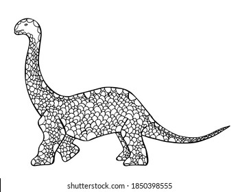 Diplodocus vector illustration. Hand drawn dinosaur vector isolated on white background. Cute coloring page for children and adults.