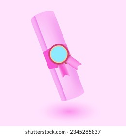 Diploma 3D illustration. Vector. Perfect for celebratory designs, graduation announcements, educational materials, and more