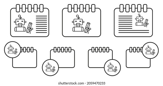 Diploma artificial intelligence robot concept line vector icon in calender set illustration for ui and ux, website or mobile application