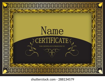 Diploma award certificate design with golden frame