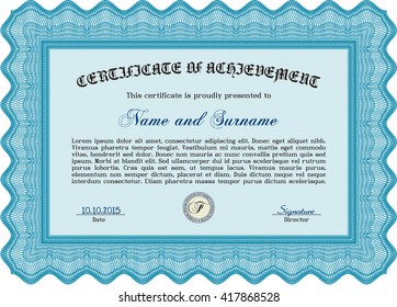 Diploma. With background. Border, frame. Good design. Light blue color.