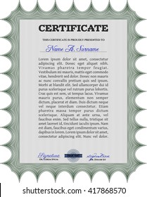 Diploma. With background. Border, frame. Good design. Green color.