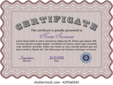 Diploma. With background. Border, frame. Good design. Red color.