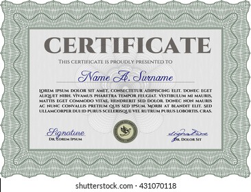 Diploma. With background. Border, frame. Good design. Green color.