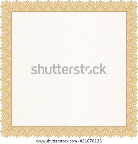 Diploma. With background. Border, frame. Good design. Orange color.