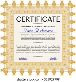 Diploma. With background. Excellent design. Border, frame. Orange color.