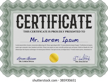 Diploma. With background. Excellent design. Border, frame. Green color.