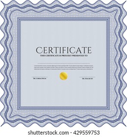 Diploma. With background. Excellent design. Border, frame. Blue color.