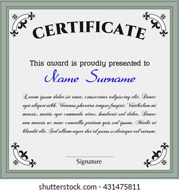 Diploma. With background. Good design. Border, frame. Green color.
