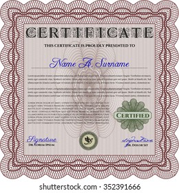 Diploma. With background. Retro design. Vector pattern that is used in money and certificate.