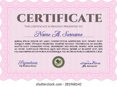 Diploma. With background. Vector illustration.Complex design. 