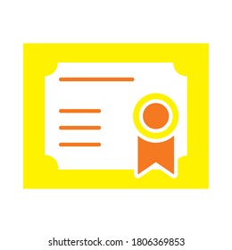 diploma with badge icon over white background, flat style, vector illustration