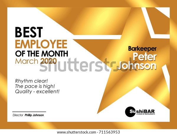 Diploma Best Employee of the\
Month Golden template with gold metal texture vector cool design\
frame