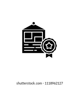 Diploma black icon concept. Diploma flat  vector symbol, sign, illustration.