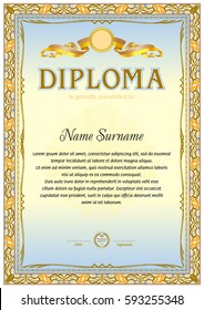 Diploma blank template in ocher color gamma