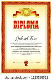 Diploma blank template. Two colored flag ribbon. Blank for official documents.