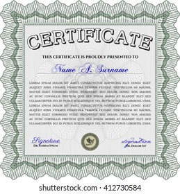Diploma. Border, frame. With background. Good design. Green color.
