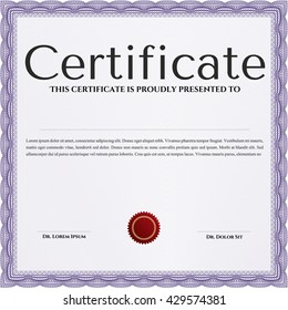 Diploma. Border, frame. With background. Good design. Violet color.