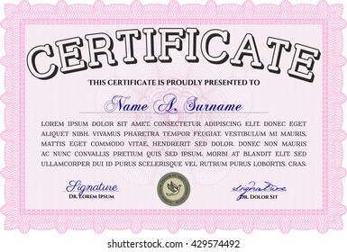 Diploma. Borde, marco. Con fondo. Buen diseño. Color rosa.
