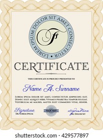 Diploma. Border, frame. With background. Good design. Orange color.
