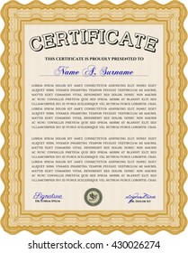 Diploma. Border, frame. Excellent design. With background. Orange color.
