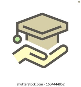 Diploma cap vector icon design for business training concept design element, 48X48 pixel perfect and editable stroke.