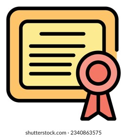 Vector de contorno de icono de caso de diploma. Investigación de estudio. Aprender con éxito color plano