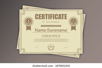 Plantilla de certificado de rendimiento del diploma en vector con contorno tailandés. Plantillas de premios, logros para empresas, mejores documentos de premios. Plantillas de ilusión