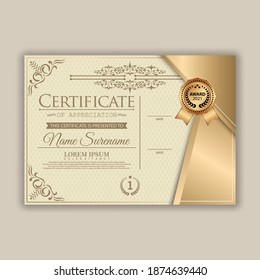 Diploma Certificate of achievement template in vector with Thai outline. Award Templates, achievements for companies, Best Prize Documents. Illustration Templates
