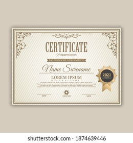 Diploma Certificate of achievement template in vector with Thai outline. Award Templates, achievements for companies, Best Prize Documents. Illustration Templates