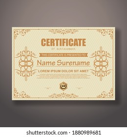 Diploma Certificate of achievement template in vector with Thai outline. Award Templates, achievements for companies, Best Prize Documents. Illustration Templates