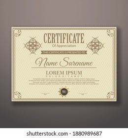 Diploma Certificate of achievement template in vector with Thai outline. Award Templates, achievements for companies, Best Prize Documents. Illustration Templates